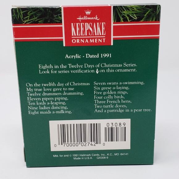 1991 Hallmark Eight Maids A-Milking 12 Days of Christmas Keepsake Ornament - Picture 2 of 4
